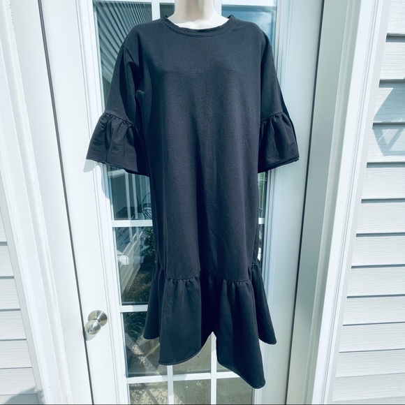 BEL KAZAN Nwt Anthropologie Vega Dress ruffle black cotton oversized midi sz xsm - Picture 10 of 10